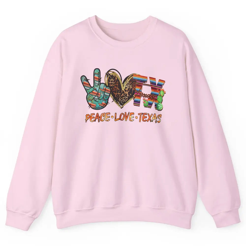 Retro Peace Love Texas Leopard Western Country Desert Cactus Unisex Crewneck Sweatshirt