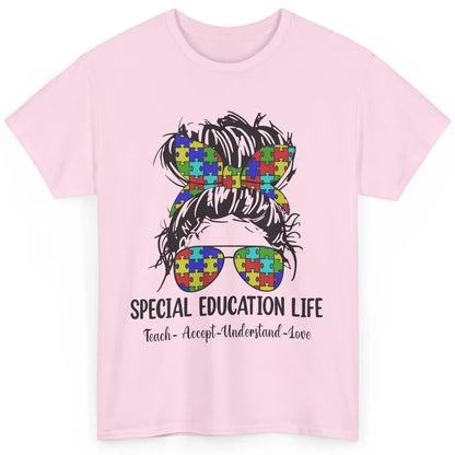 Special Education Teacher Messy Bun Autism Teach Accept Love Classic Unisex T-Shirt