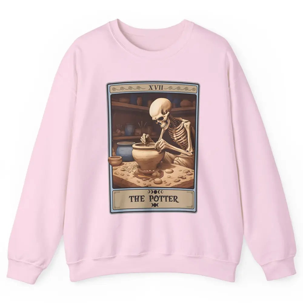 Retro Skeleton The Potter Tarot Card Halloween Pottery Lover Unisex Crewneck Sweatshirt