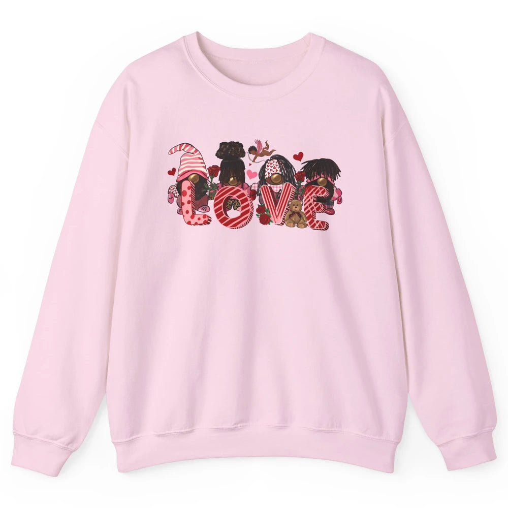 Afro Gnome Love Valentine African American Valentine's Day Unisex Crewneck Sweatshirt