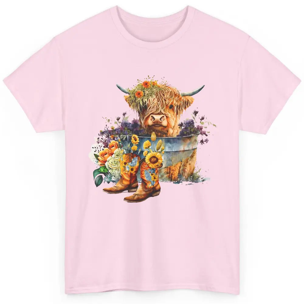 Floral Baby Highland Cow Cowboy Boots Western Farm Animals Classic Unisex T-Shirt