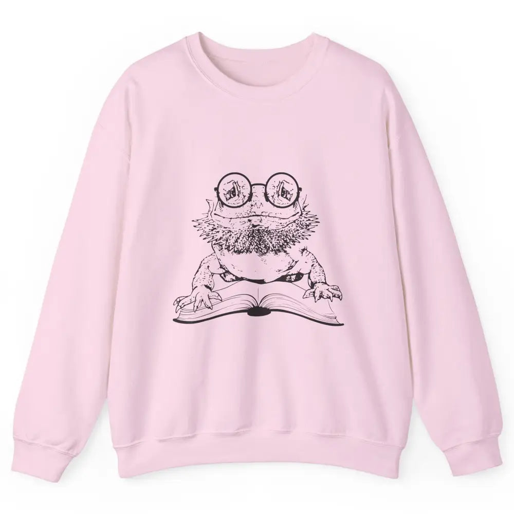 Bearded Dragon Glasses Reading Books Bookworm Funny Animal Unisex Crewneck Sweatshirt