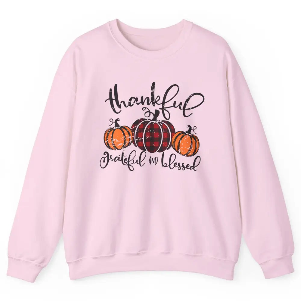 Vintage Grateful Thankful Blessed Pumpkin Fall Thanksgiving Unisex Crewneck Sweatshirt