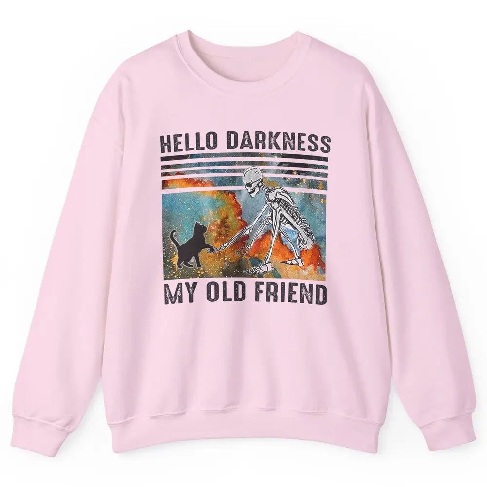 Black Cat And Skeleton Hello Darkness My Old Friend Cat Love Unisex Crewneck Sweatshirt