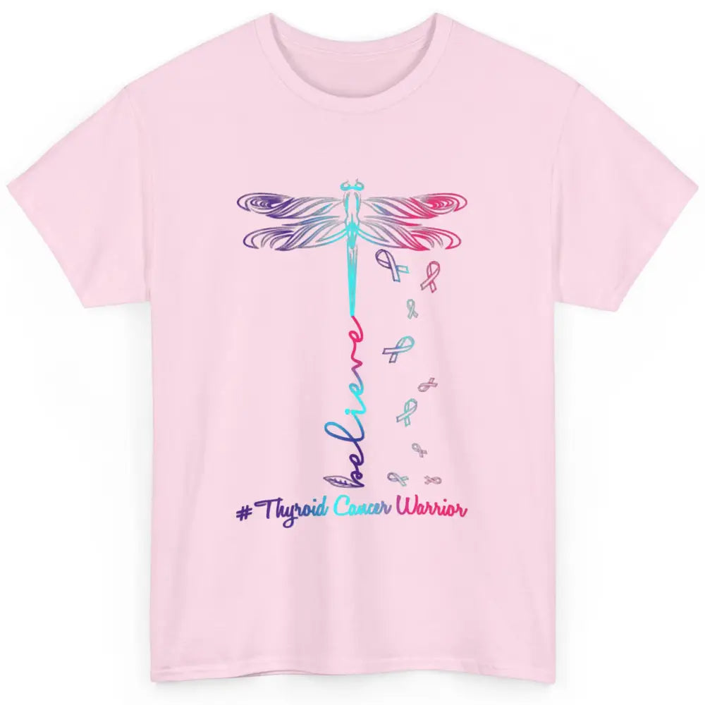 Thyroid Cancer Awareness Purple Pink Teal Ribbon Dragonfly Classic Unisex T-Shirt