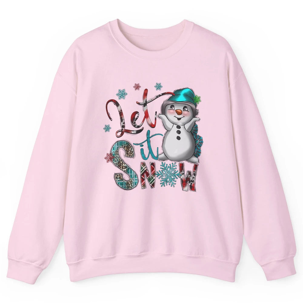 Leopard Snow Man Let It Snow Snowflakes Western Christmas Unisex Crewneck Sweatshirt