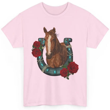 Western Country Texas Cowgirl Floral Horseshoe Horse Riding Classic Unisex T-Shirt