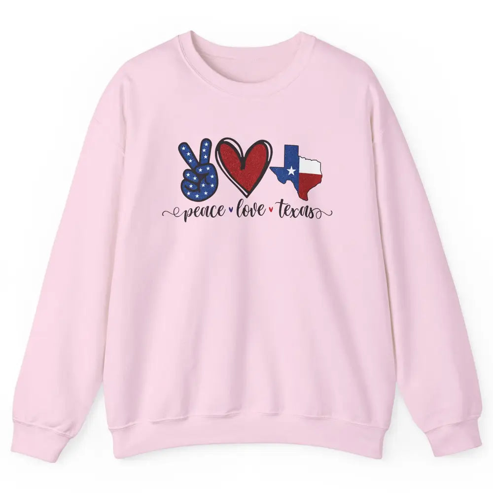 US Flag Peace Love Texas State Map Texan Pride Western Unisex Crewneck Sweatshirt