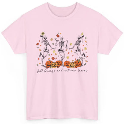 Retro Pumpkin Dancing Skeleton Fall Breeze And Autumn Leaves Classic Unisex T-Shirt