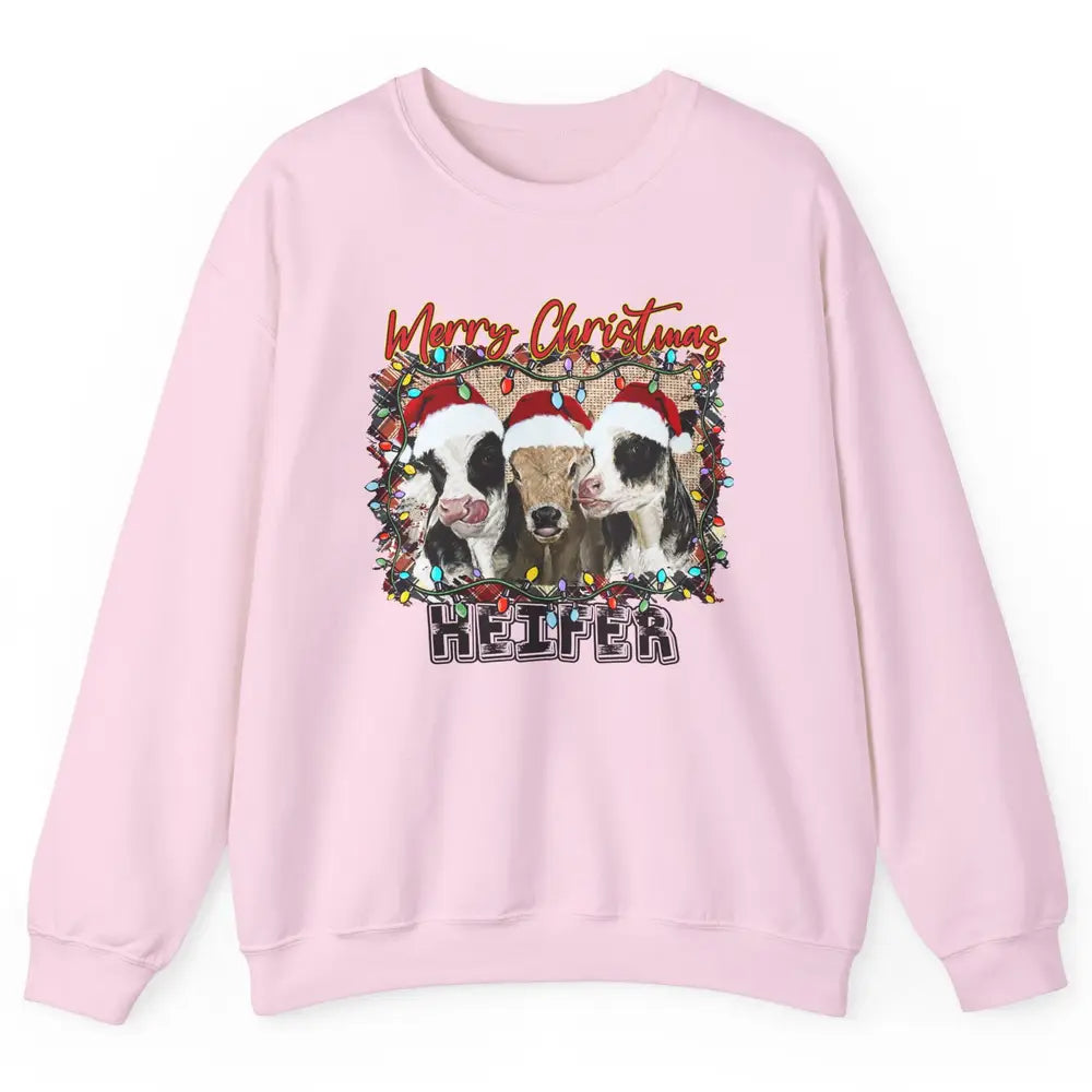 Funny Cow Merry Christmas Hanging With My Heifer Farmer Gift Unisex Crewneck Sweatshirt