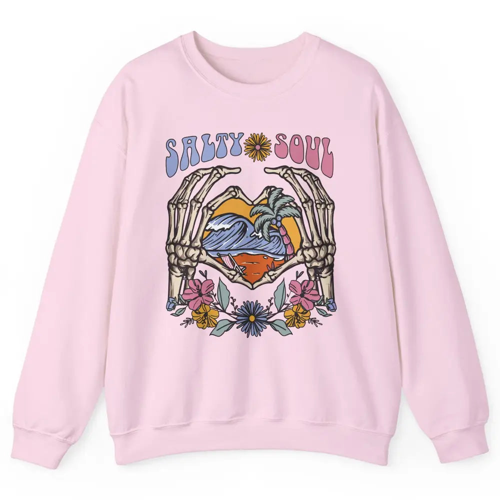 Retro Salty Beach Soul Floral Wave Skeleton Summer Vibes 70s Unisex Crewneck Sweatshirt