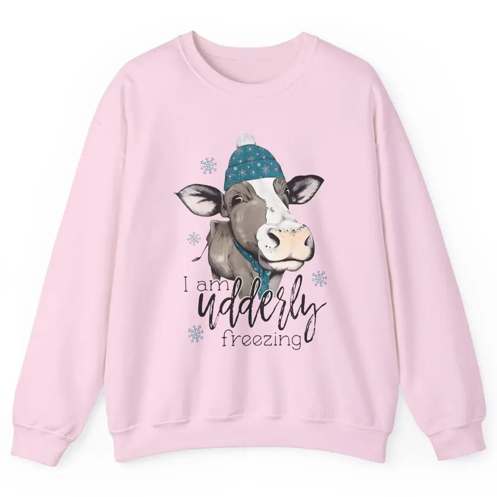 Funny Cow I'm Udderly Freezing Farmer Merry Christmas Winter Unisex Crewneck Sweatshirt