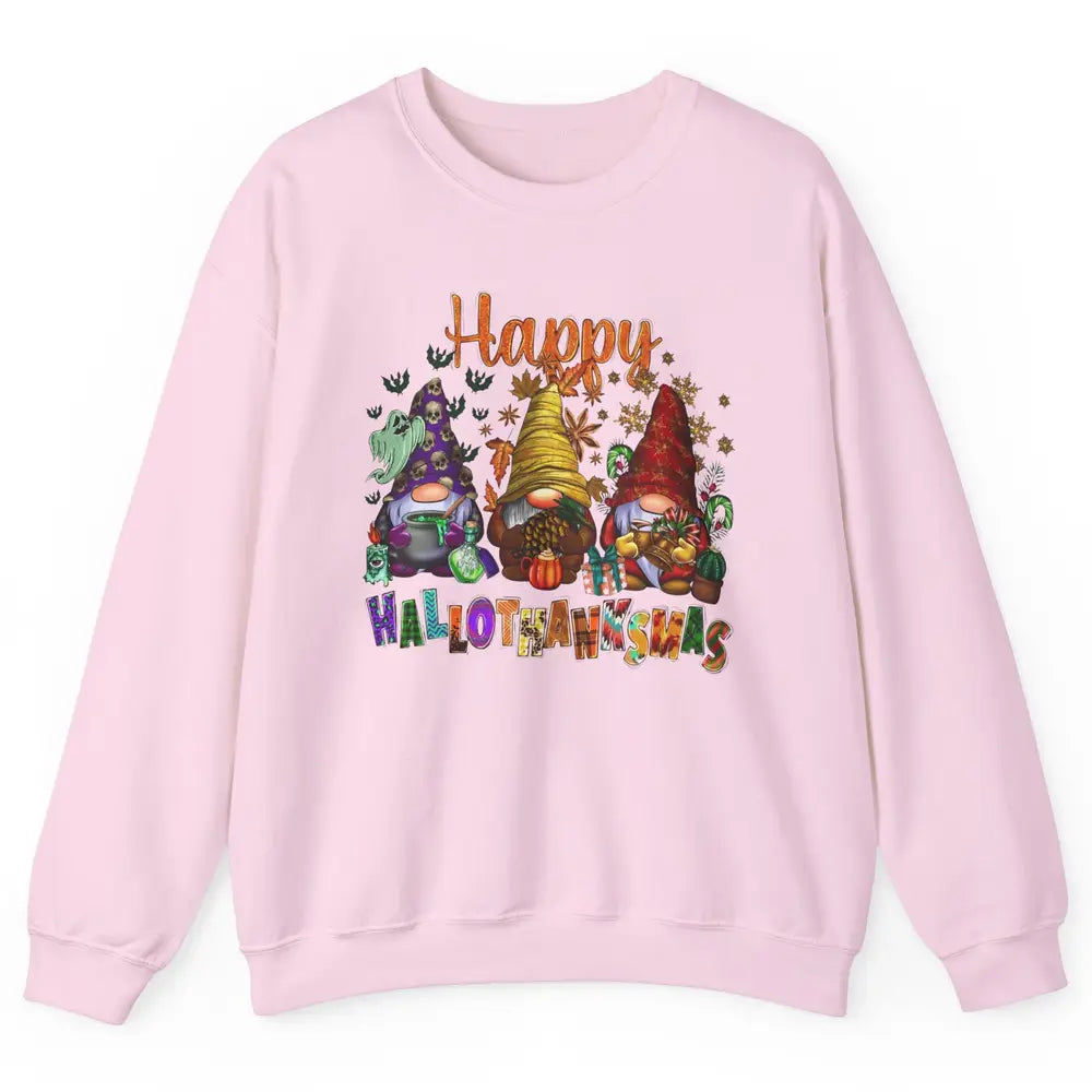 Funny Gnomes Happy Hallo-thank-mas Fall Pumpkin Thanksgiving Unisex Crewneck Sweatshirt