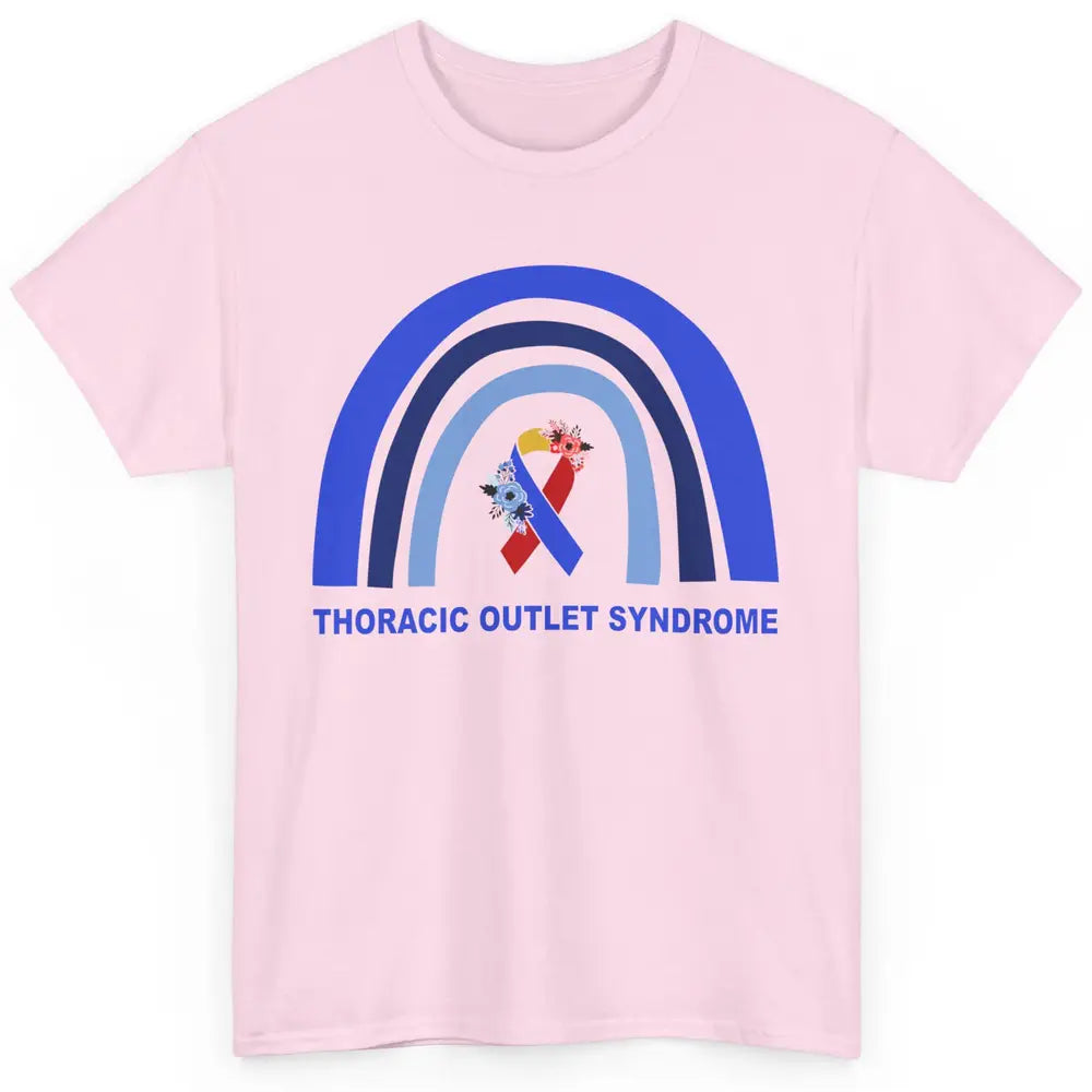 Thoracic Outlet Syndrome Awareness Floral Blue Red Ribbon Classic Unisex T-Shirt