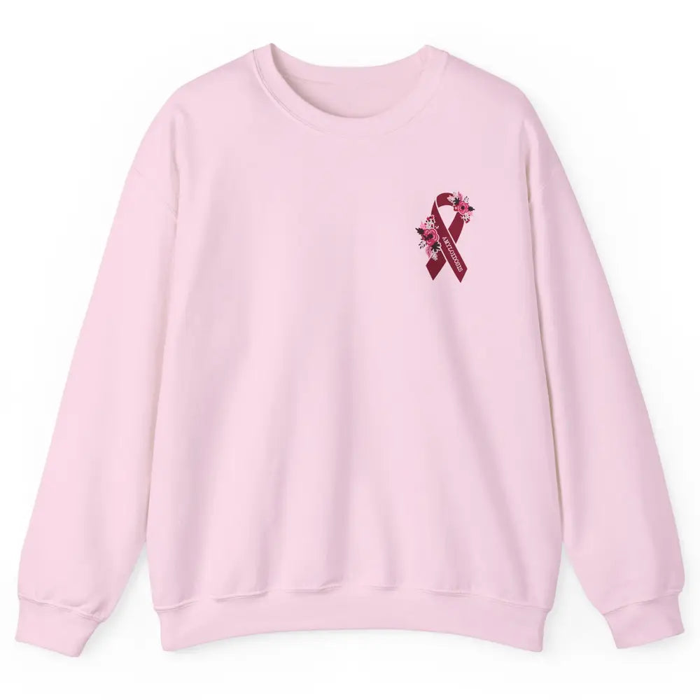 Amyloidosis Awareness Floral Burgundy Ribbon Rainbow Unisex Crewneck Sweatshirt