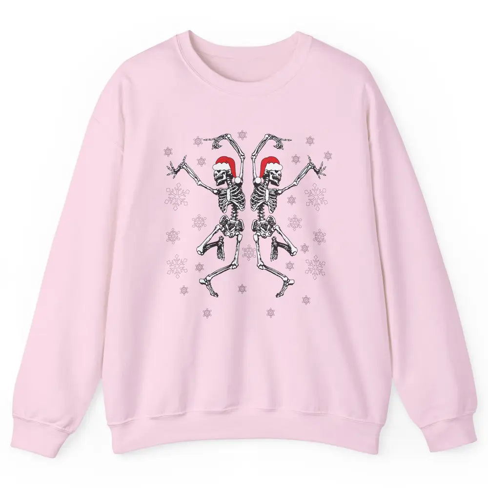 Funny Skeleton Christmas Dancing Snowflakes Santa Skeleton Unisex Crewneck Sweatshirt