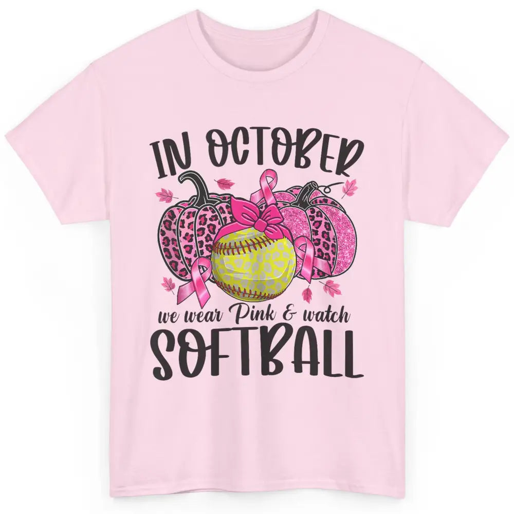 Softball Leopard Pumpkin In October Breast Cancer Awareness Classic Unisex T-Shirt