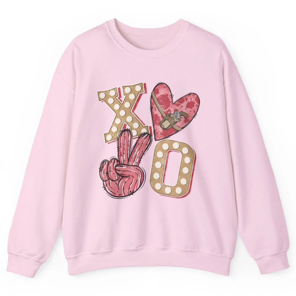 XOXO Hugs And Kisses Leopard Heart Cowboy Love Rodeo Western Country Unisex Crewneck Sweatshirt