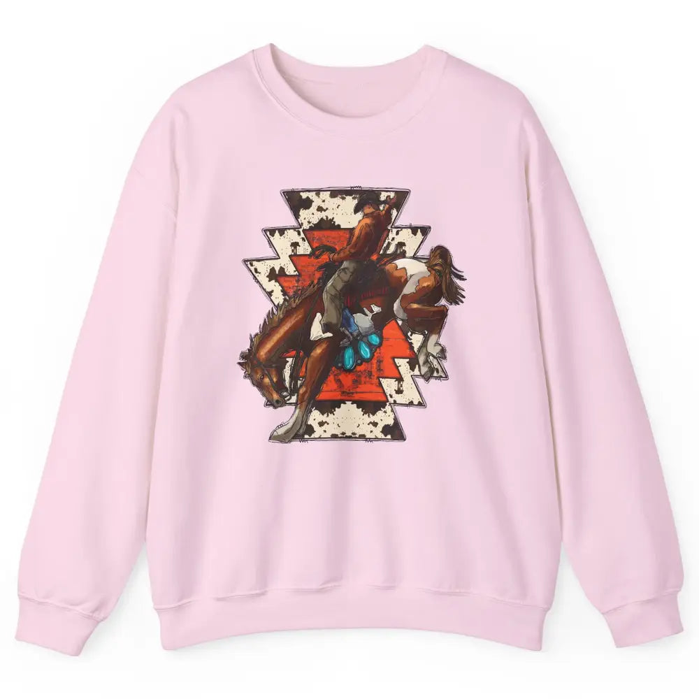 Aztec Cowhide Rodeo Hold Your Horses Cowboy Western Gemstone Unisex Crewneck Sweatshirt