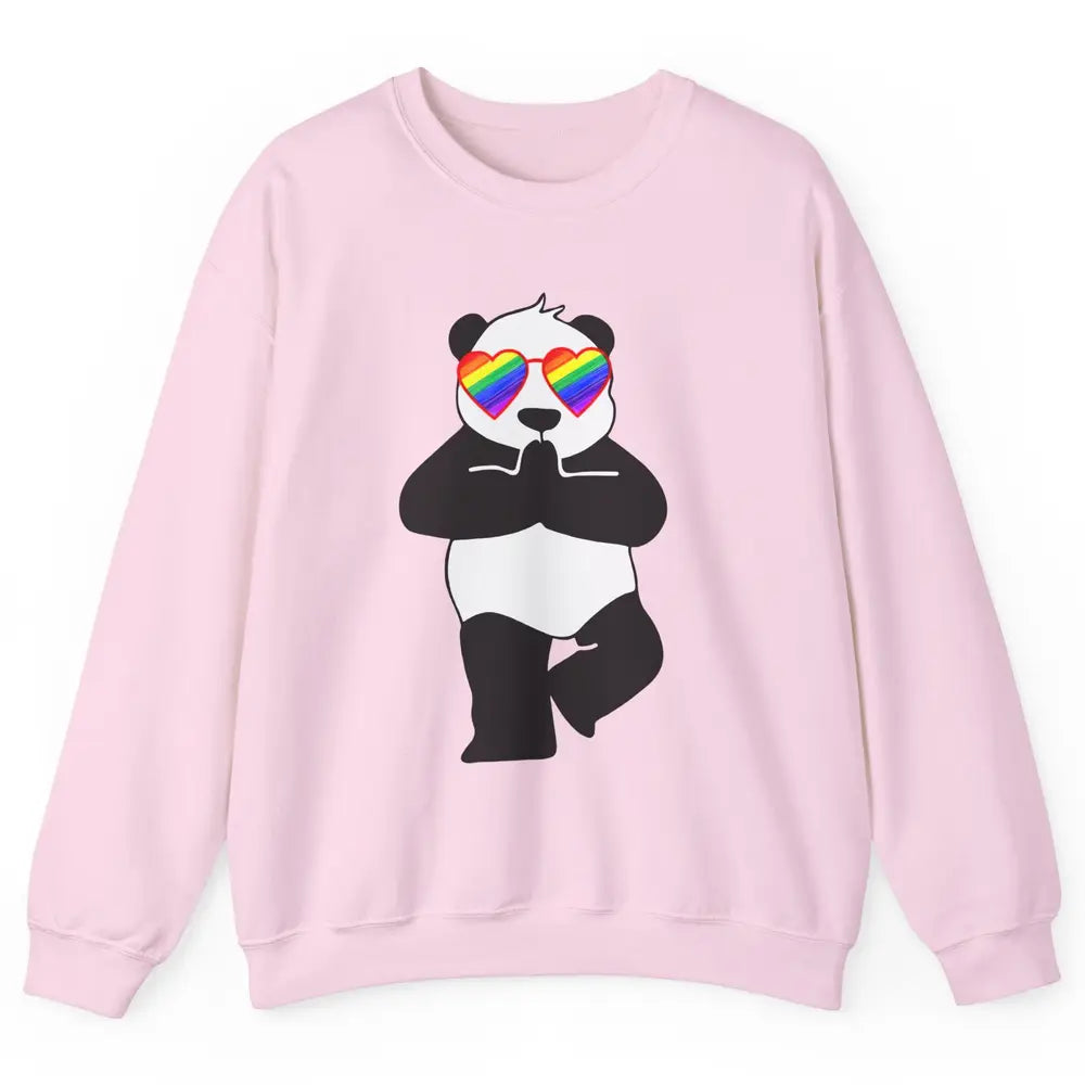 Yoga Panda LGBT Gay Pride Month Rainbow Sunglasses Love Unisex Crewneck Sweatshirt