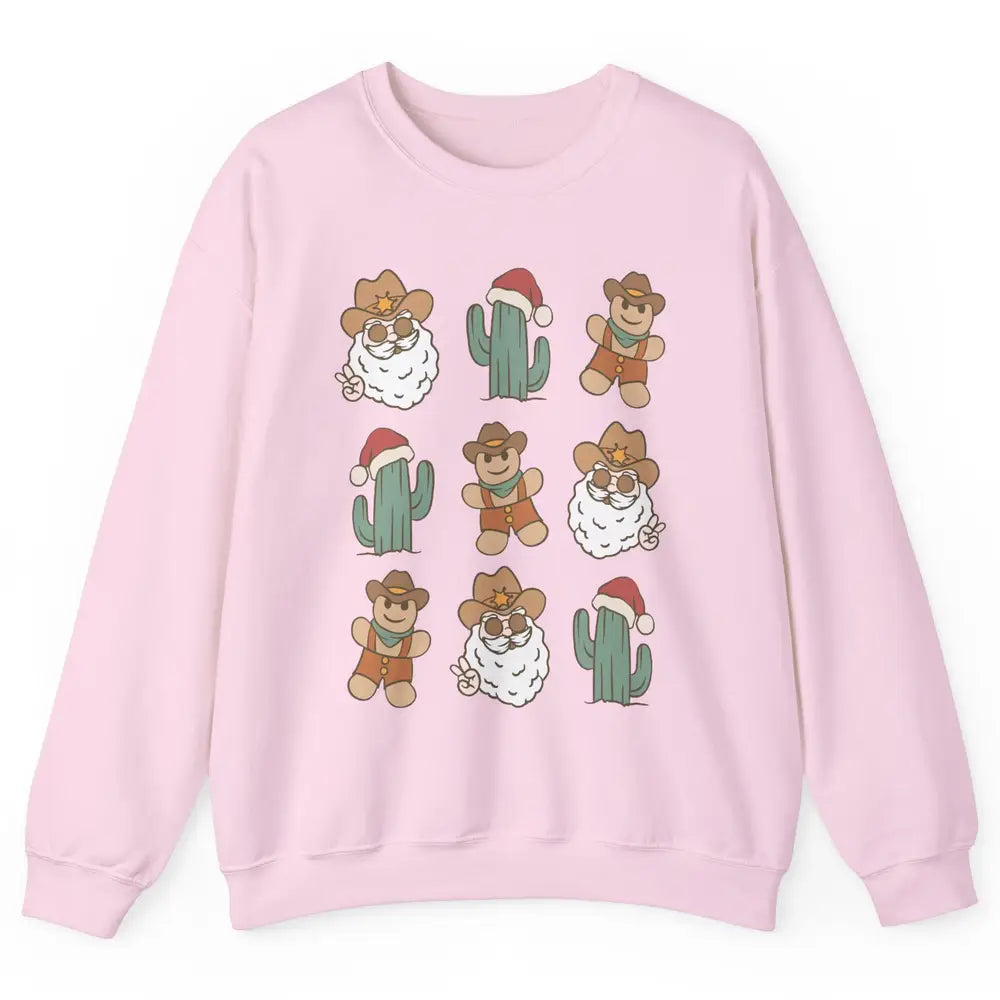 Cowboy Santa Gingerbread Desert Cactus Western Country Xmas Unisex Crewneck Sweatshirt