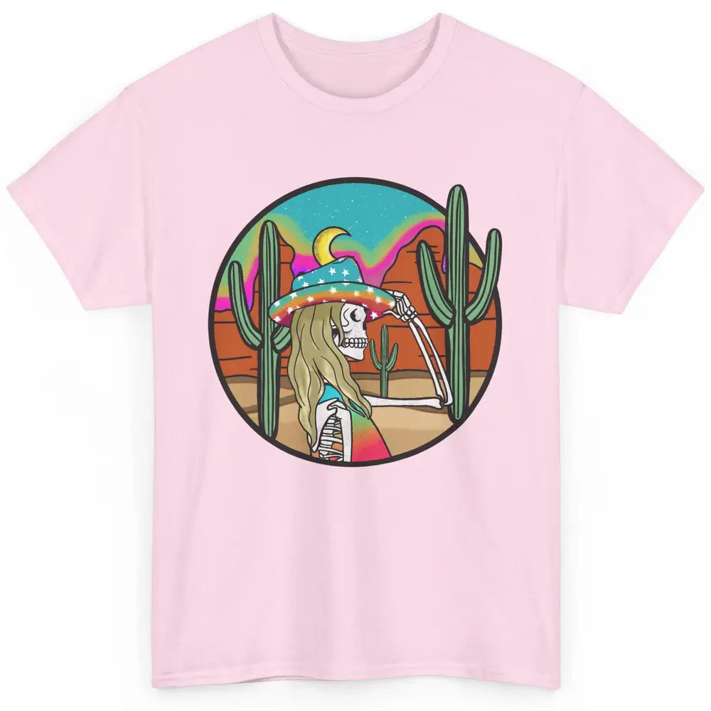 Cosmic Skeleton Cowgirl Desert Cactus Western Country Cowboy Classic Unisex T-Shirt