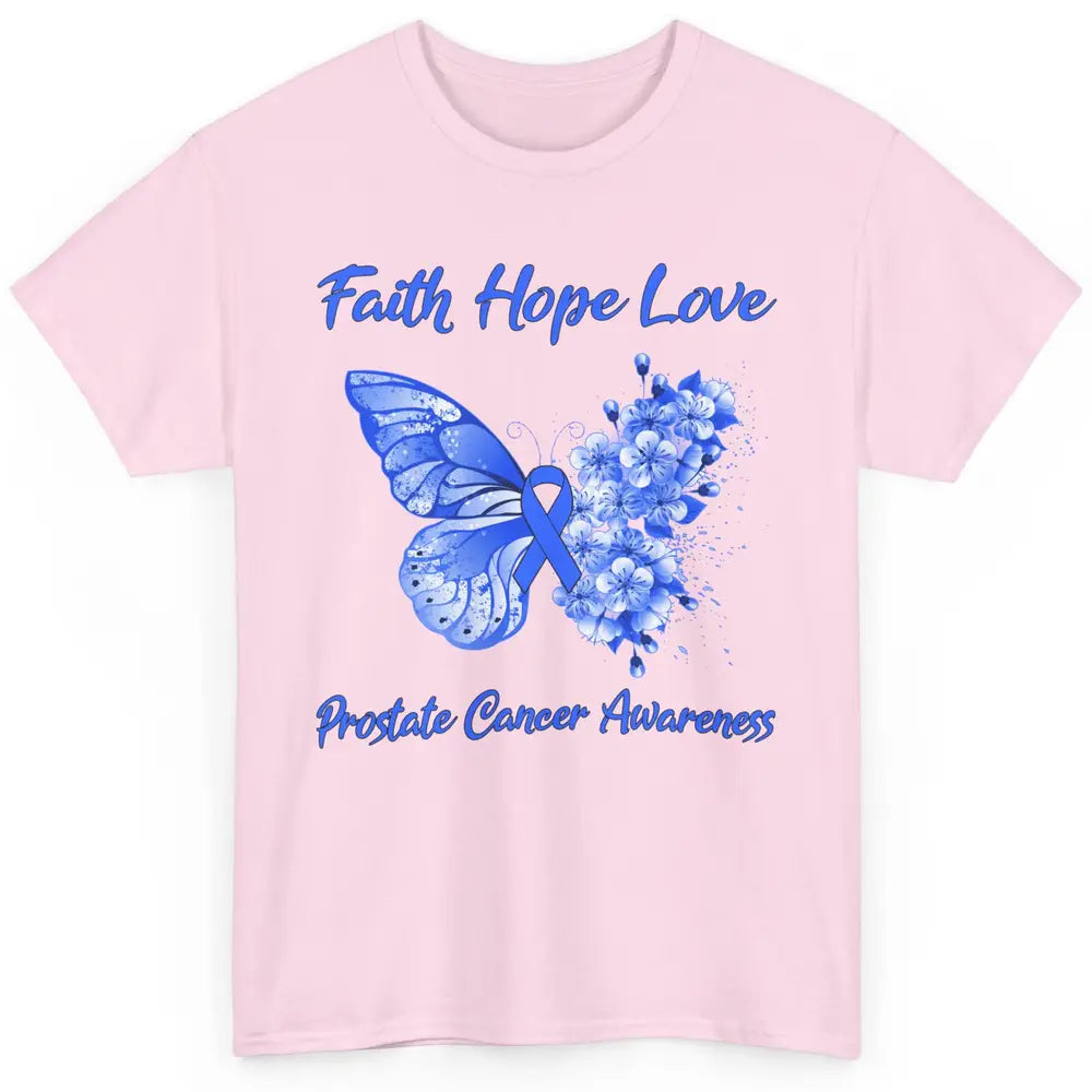 Butterfly Faith Hope Warrior Prostate Cancer Blue Ribbon Classic Unisex T-Shirt