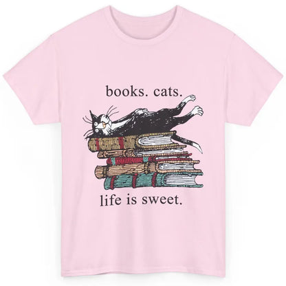 Books Cats Life Is Sweet Cat Book Lovers Reading Book Classic Unisex T-Shirt