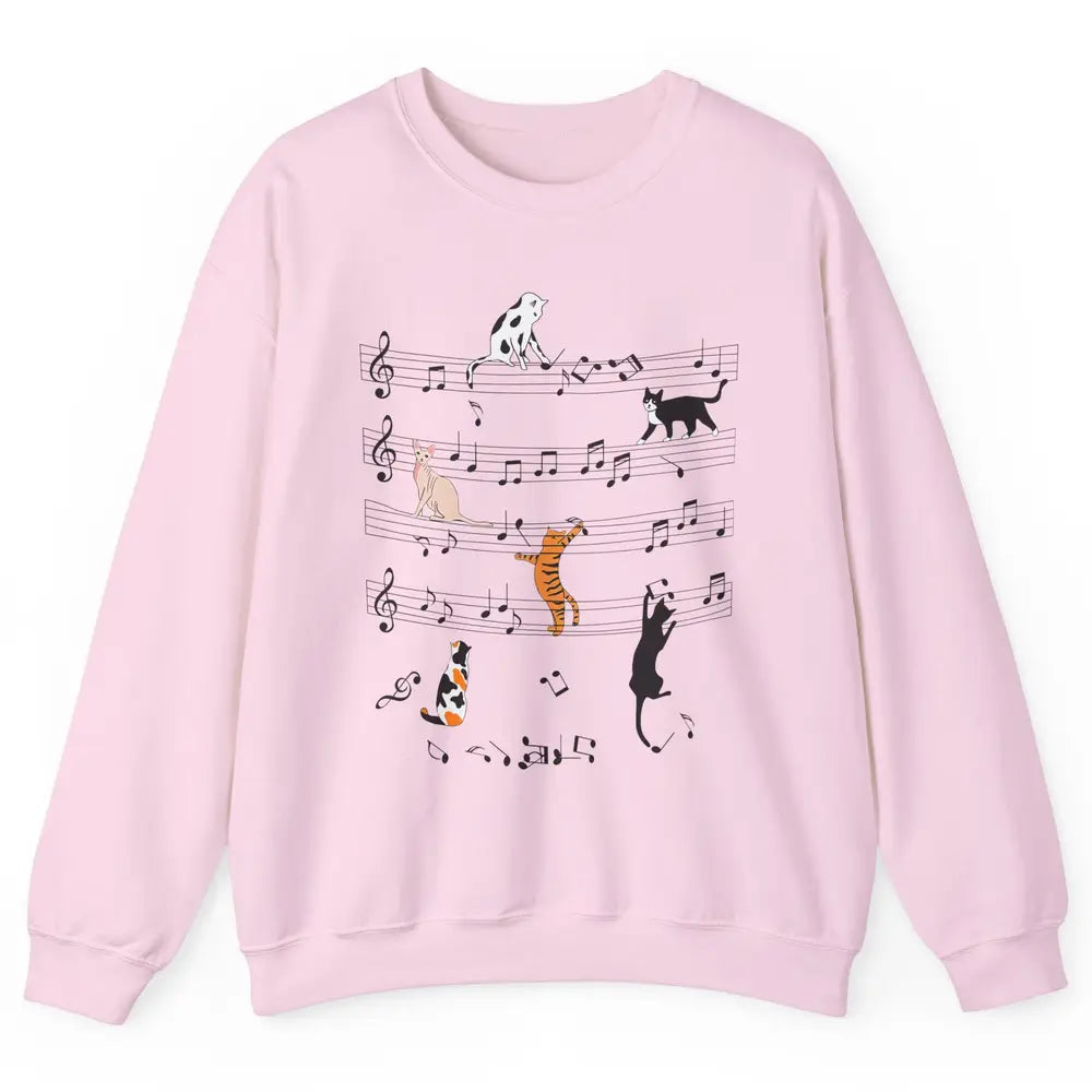 Cat On Music Sheets Cute Music Notes Funny Cat Musician Unisex Crewneck Sweatshirt