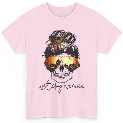 Witchy Woman Messy Bun Hair Skull Halloween Pumpkin Costume Classic Unisex T-Shirt