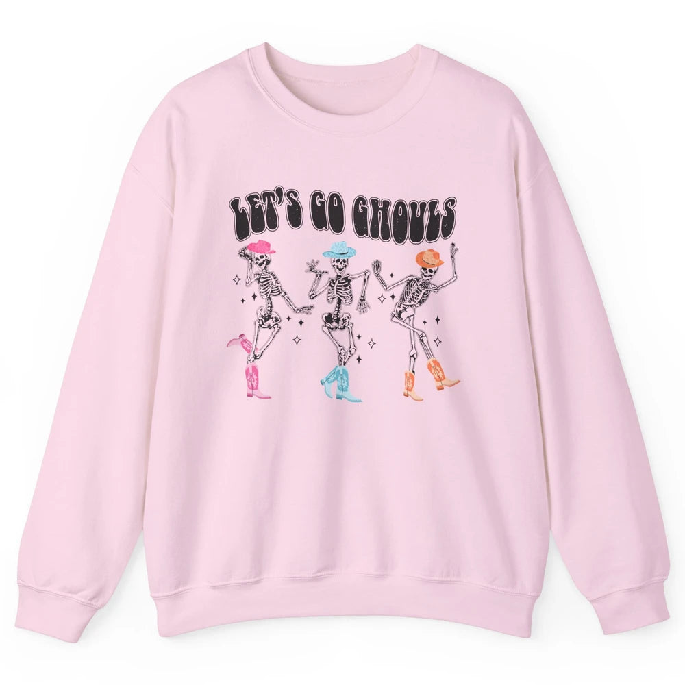 Dancing Skeleton Cowboy Let's Go Ghouls Western Halloween Unisex Crewneck Sweatshirt