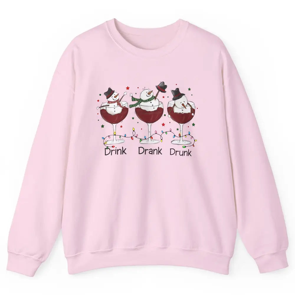 Funny Snowman Wine Christmas Drink Drank Drunk Christmas Unisex Crewneck Sweatshirt