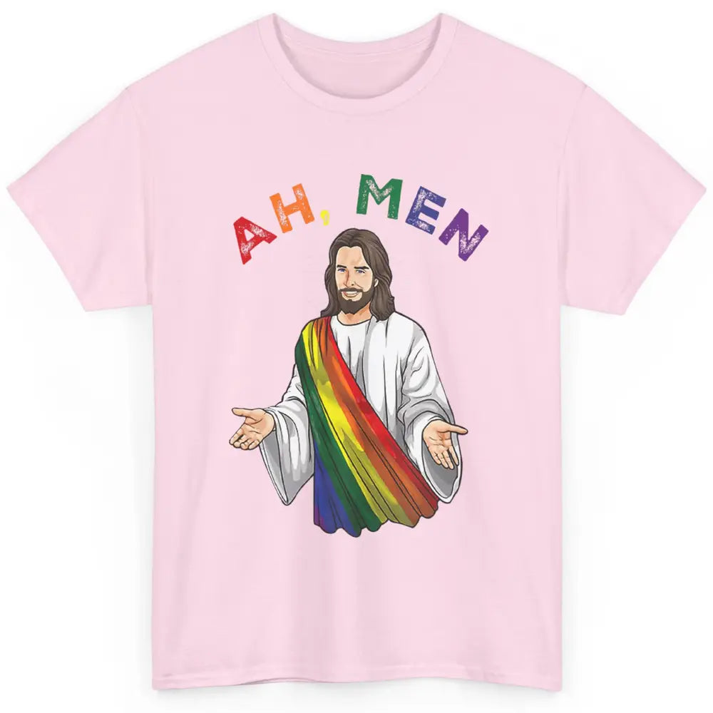 Ah Men LGBT Gay Pride Jesus Christian God Rainbow Flag Love Classic Unisex T-Shirt