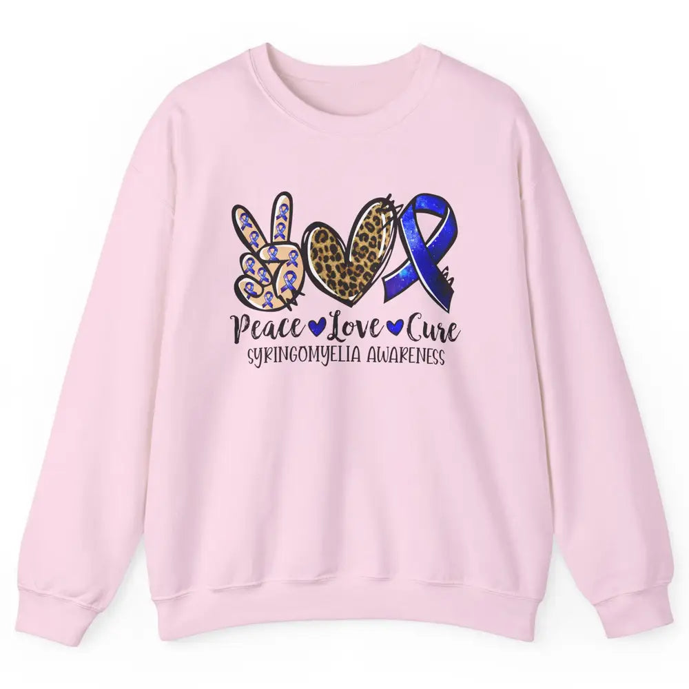 Syringomyelia Awareness Blue Ribbon Peace Love Cure Unisex Crewneck Sweatshirt