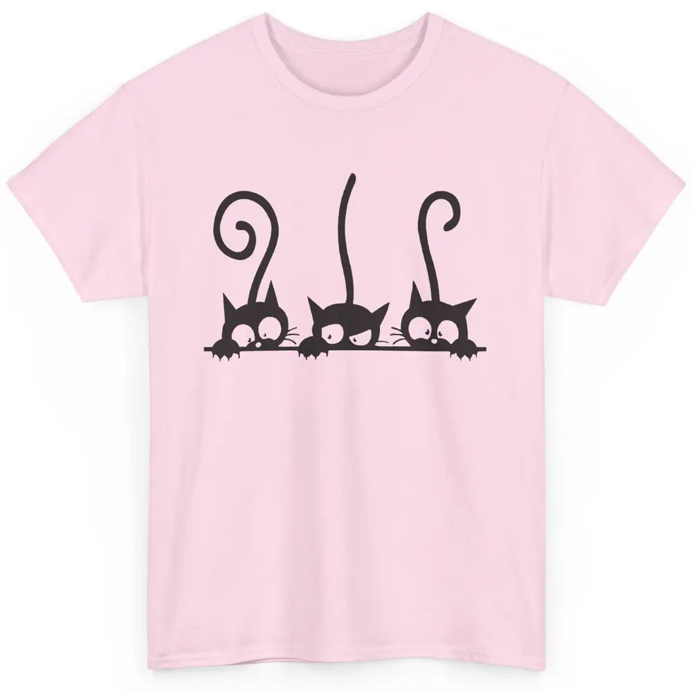 Cute Peeking Black Cats In A Row Funny Hiding Kitten Lovers Classic Unisex T-Shirt