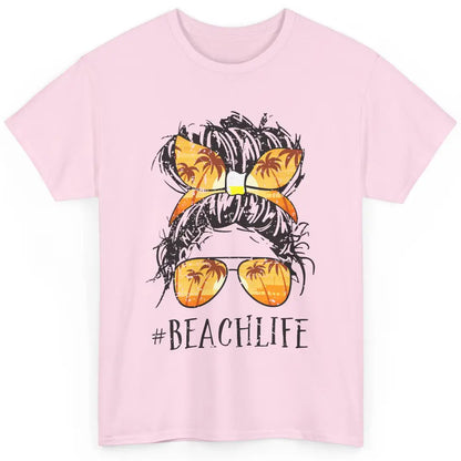 Beach Life Messy Bun Hair Retro Vintage Beach Palms Summer Classic Unisex T-Shirt