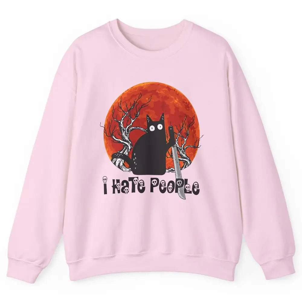 Black Cat Murderer I Hate People Pumpkin Halloween Costume Unisex Crewneck Sweatshirt