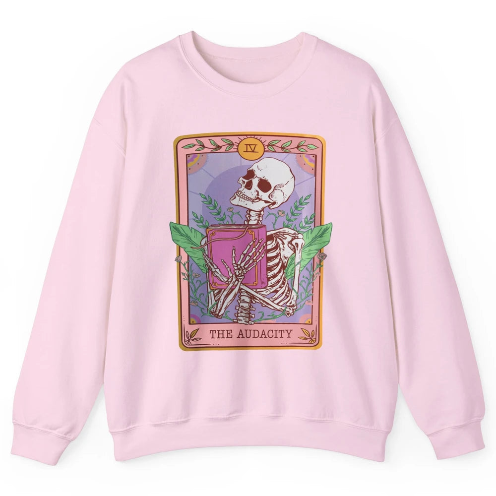 Retro Skeleton Reading Book The Audacity Plants Tarot Card Unisex Crewneck Sweatshirt