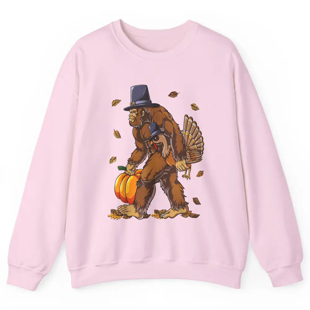 Bigfoot Pilgrim Hat Turkey Thanksgiving Funny Turkey Autumn Unisex Crewneck Sweatshirt