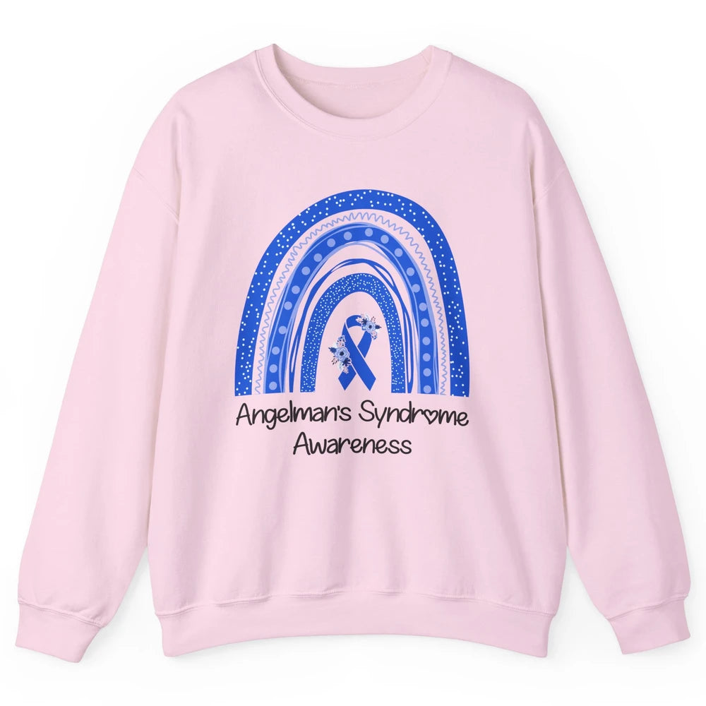 We Wear Blue Angelman's Syndrome Floral Blue Ribbon Rainbow Unisex Crewneck Sweatshirt