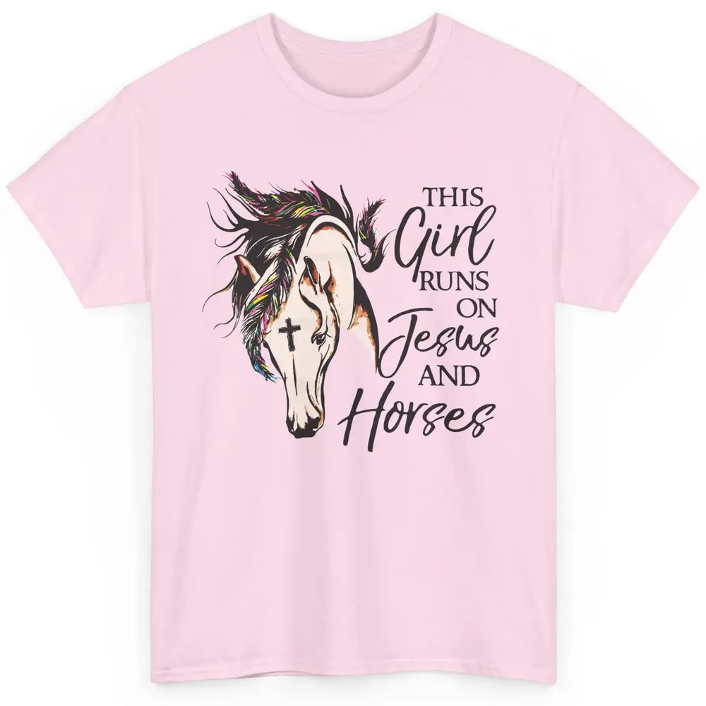 Christian This Girl Runs On Jesus And Horses Western Cowgirl Classic Unisex T-Shirt