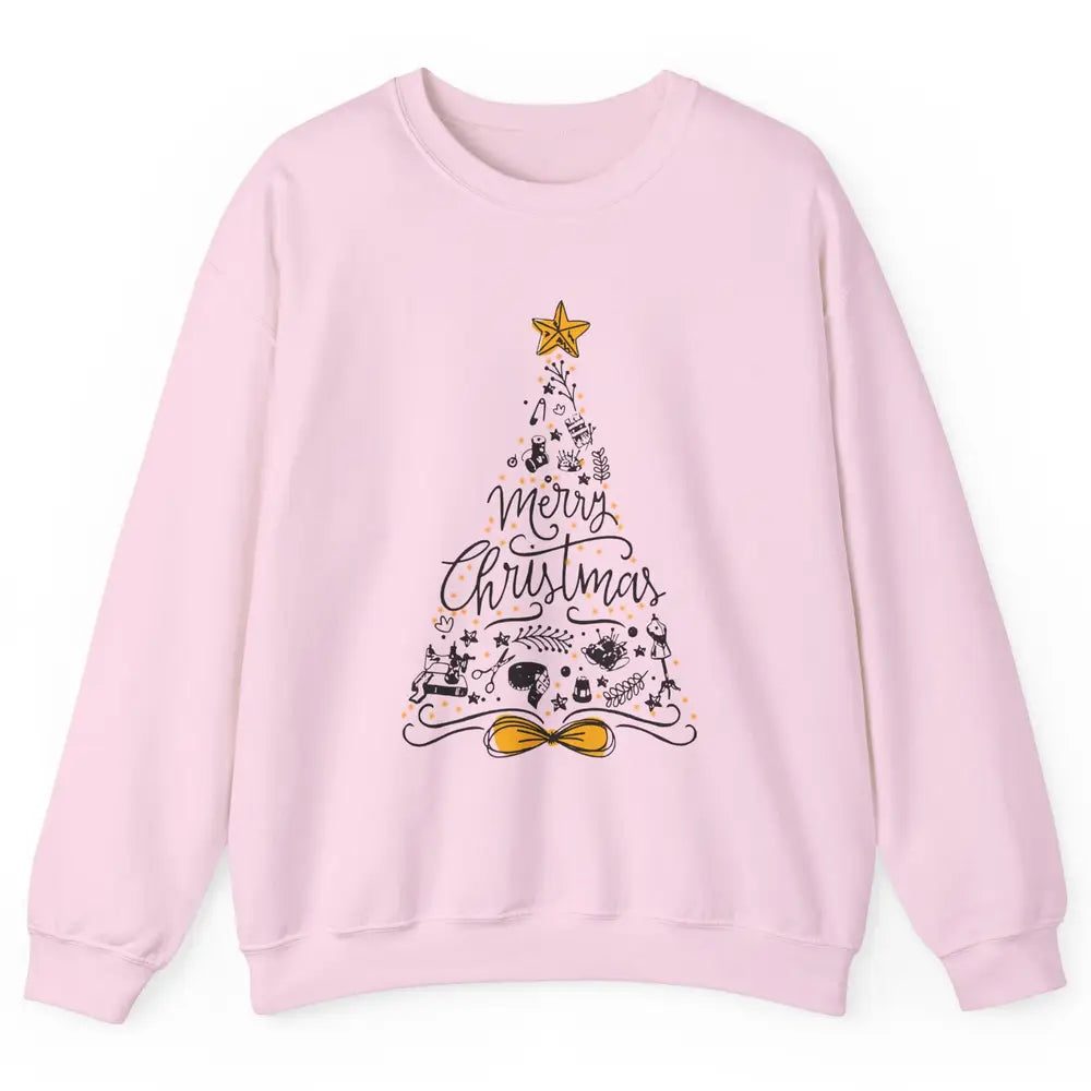 Funny Sewing Merry Christmas Tree Quilting Symbols Christmas Unisex Crewneck Sweatshirt