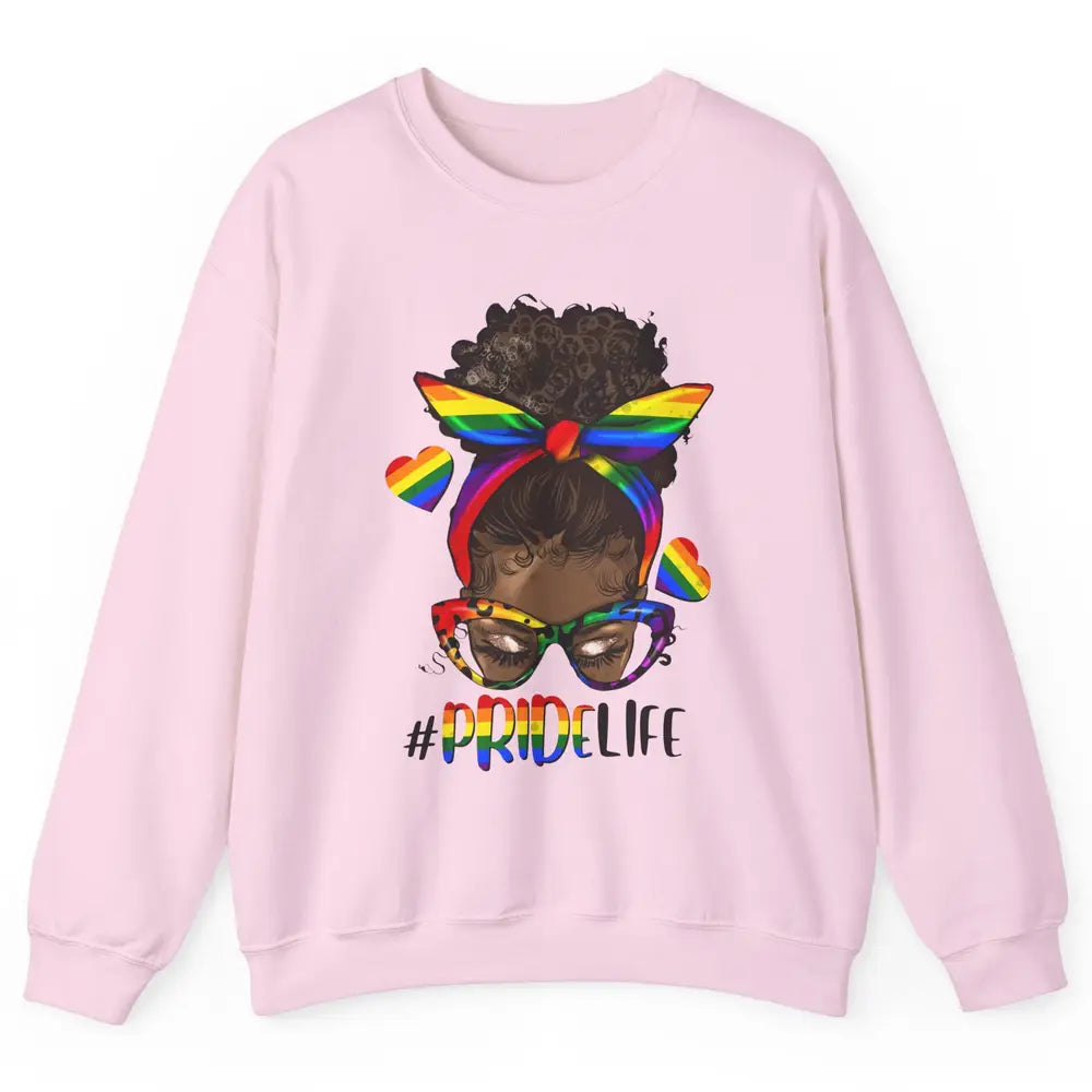 Black Melanin Messy Bun Rainbow Bandana Pride Life LGBTQ Unisex Crewneck Sweatshirt