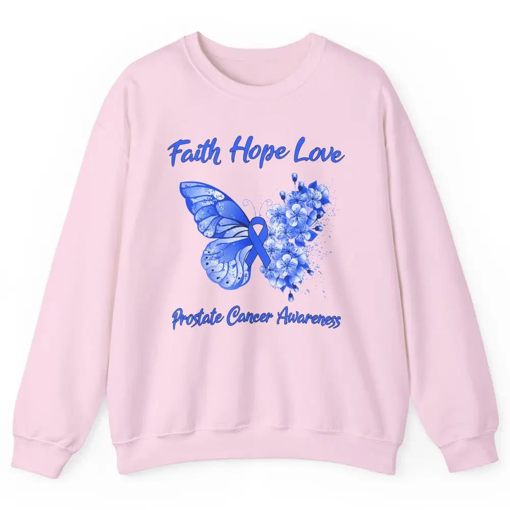 Butterfly Faith Hope Warrior Prostate Cancer Blue Ribbon Unisex Crewneck Sweatshirt