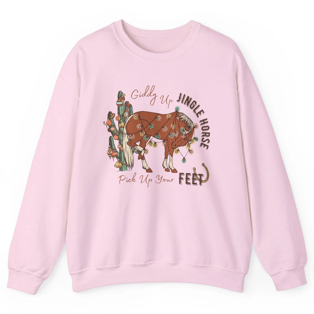 Giddy Up Jingle Horse Pick Up Your Feet Christmas Lights Unisex Crewneck Sweatshirt