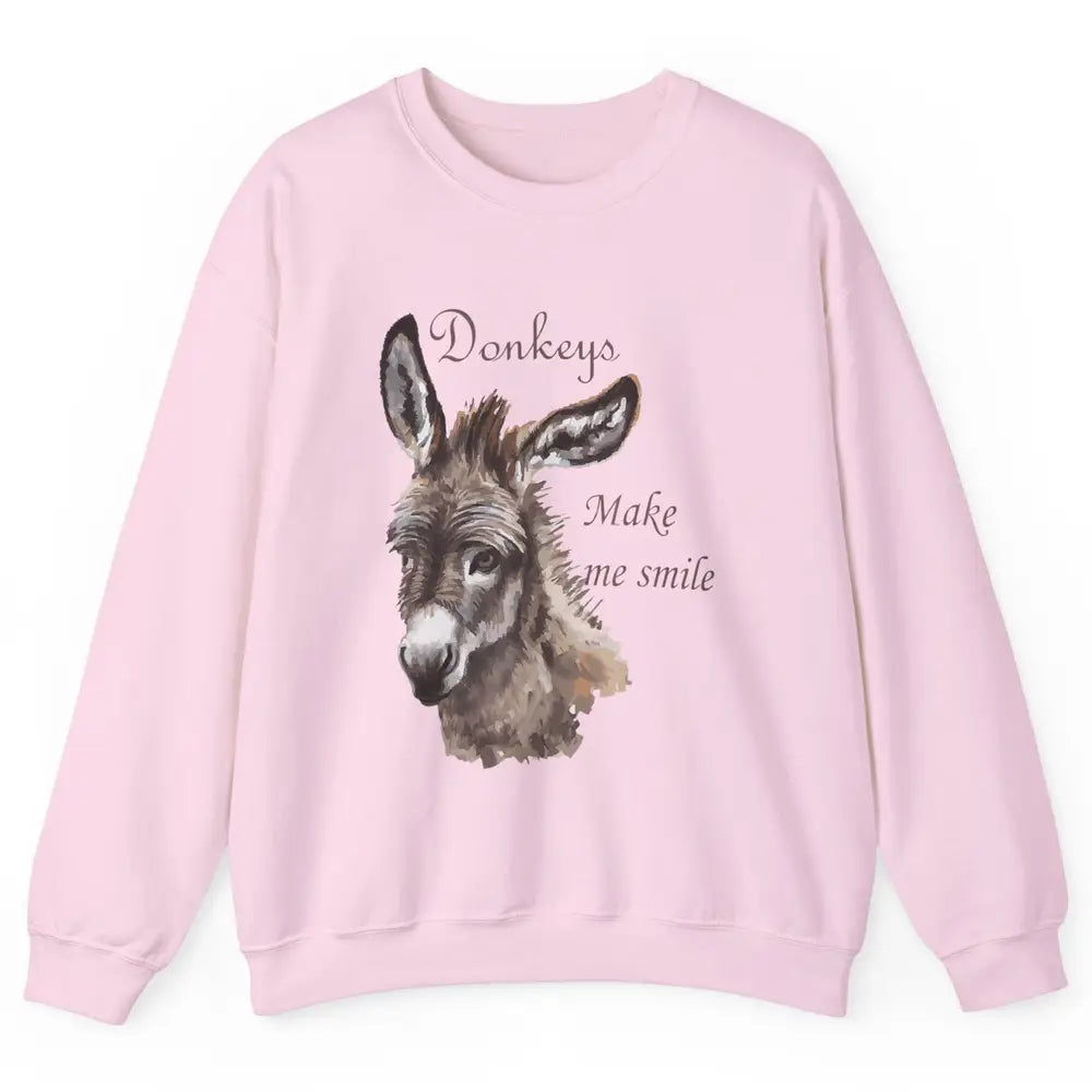 Watercolor Donkey Make Me Smile Farming Life Farm Animal Unisex Crewneck Sweatshirt