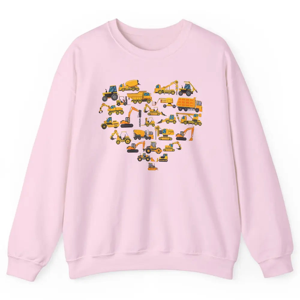 Types Of Construction Excavator Bulldozer Truck Heart Love Unisex Crewneck Sweatshirt