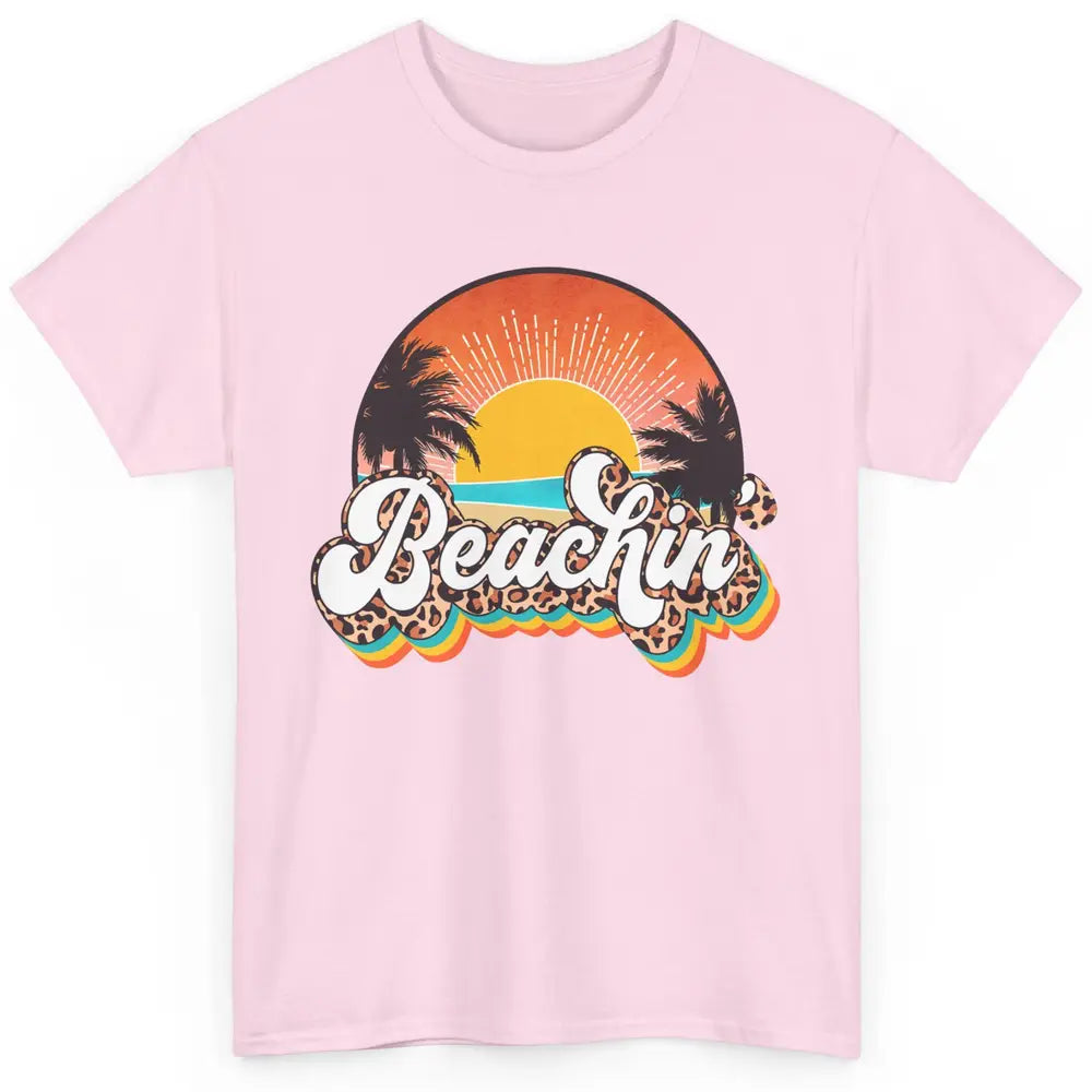 Beachin' Leopard Retro Summer Sunset Beach Lovers Vacation Classic Unisex T-Shirt