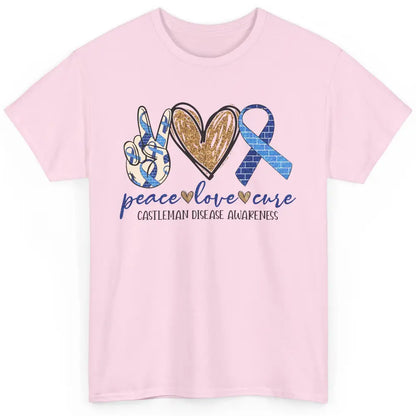 Castleman Disease Awareness Peace Love Cure Blue Ribbon Classic Unisex T-Shirt