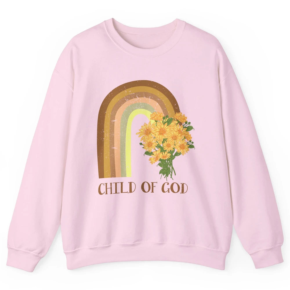 Vintage Sunflower Rainbow Child Of God Christian Religious Unisex Crewneck Sweatshirt